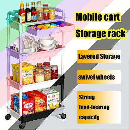 Multi-Tier Plastic Rolling Storage Cart with Storage Drawers for Living Room detail image - detail view 6
