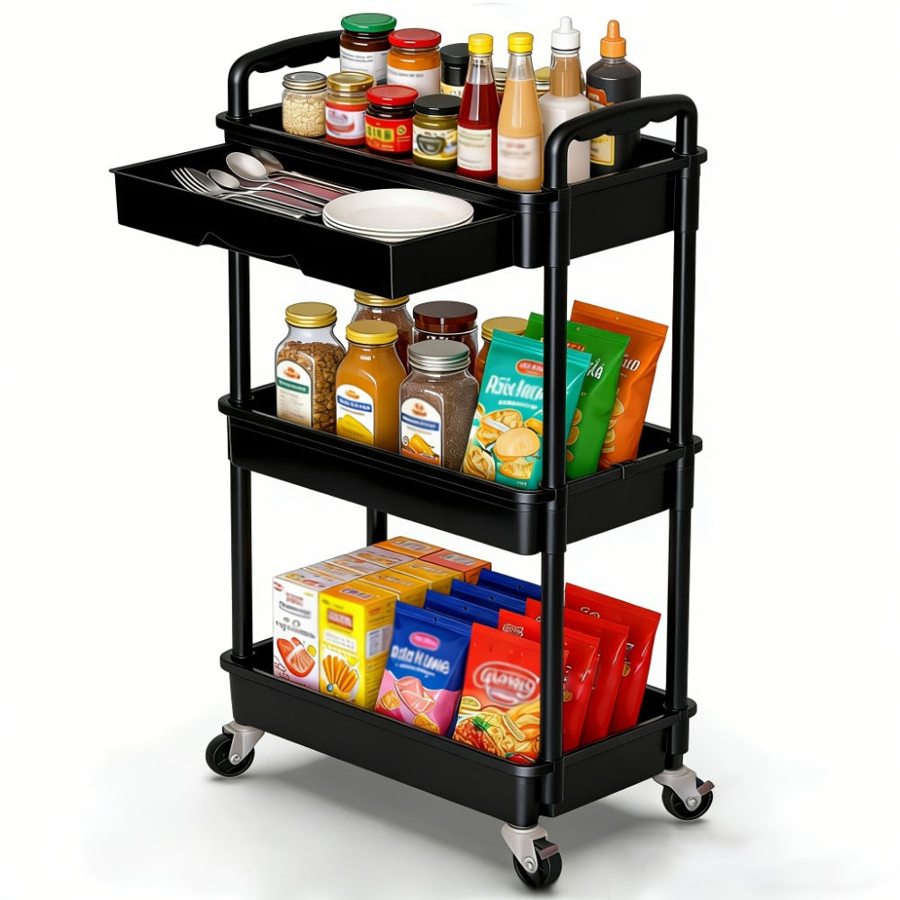 Multi-Tier Plastic Rolling Storage Cart with Storage Drawers for Living Room detail image - detail view 7