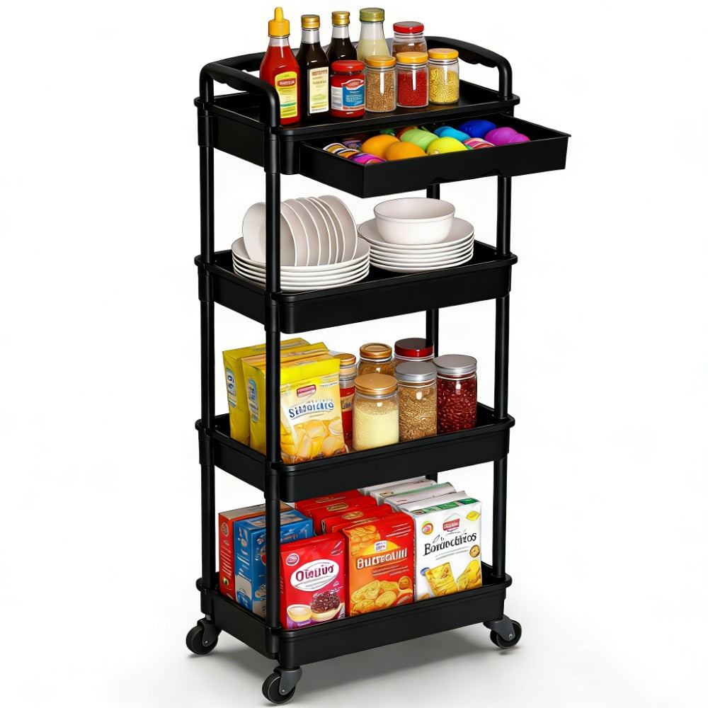 Multi-Tier Plastic Rolling Storage Cart with Storage Drawers for Living Room detail image - detail view 9