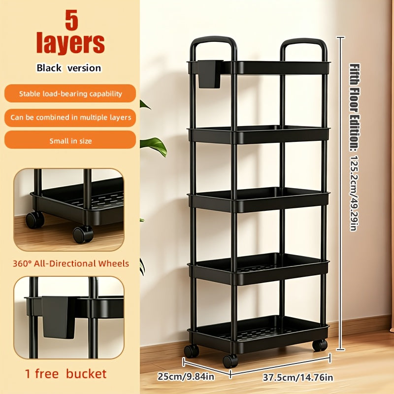 Rolling Utility Cart shown in the Black, Five Tiers option