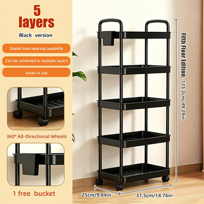 Rolling Utility Cart shown in the Black, Five Tiers option
