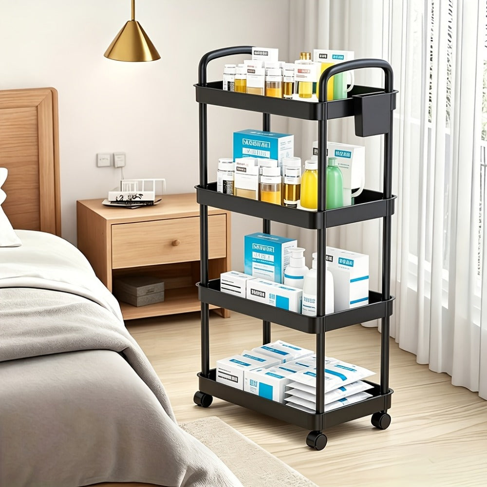 Multi-Tier Plastic Rolling Utility Cart with Carry Handle for Living Room detail image - detail view 10