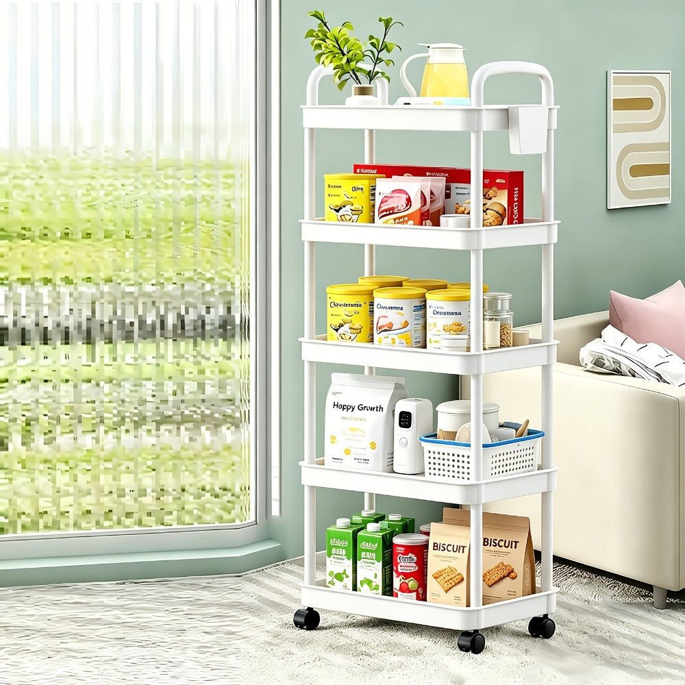 Multi-Tier Plastic Rolling Utility Cart with Carry Handle for Living Room detail image - detail view 14