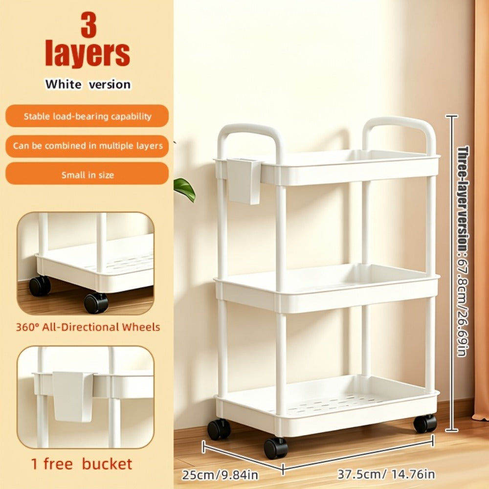 Multi-Tier Plastic Rolling Utility Cart with Carry Handle for Living Room detail image - detail view 3