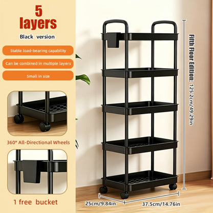 Multi-Tier Plastic Rolling Utility Cart with Carry Handle for Living Room detail image - detail view 4