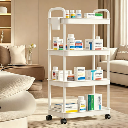 Multi-Tier Plastic Rolling Utility Cart with Carry Handle for Living Room detail image - detail view 6