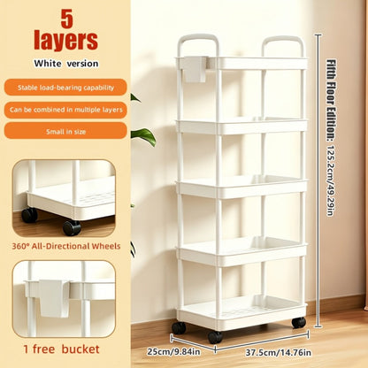 Multi-Tier Plastic Rolling Utility Cart with Carry Handle for Living Room detail image - detail view 7
