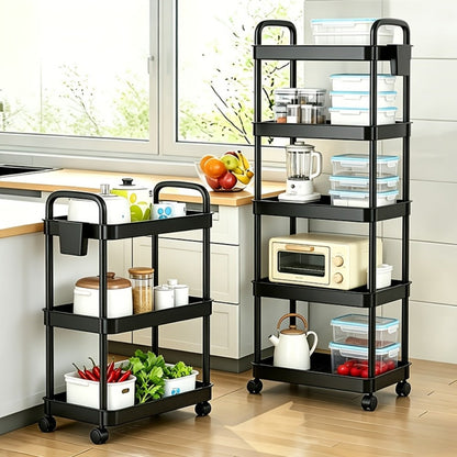 Rolling Utility Cart with Handle & Wheels, 3 4 or 5 Tier Plastic Storage Trolley shown in the main product view