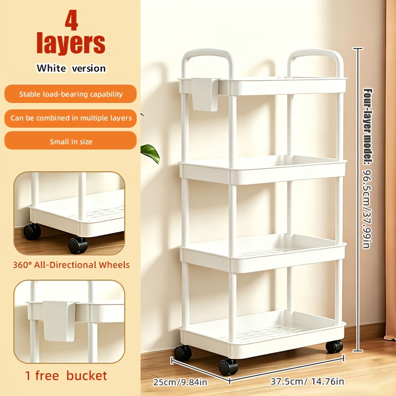 Rolling Utility Cart shown in the White, 4 Tiers option