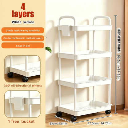 Rolling Utility Cart shown in the White, 4 Tiers option