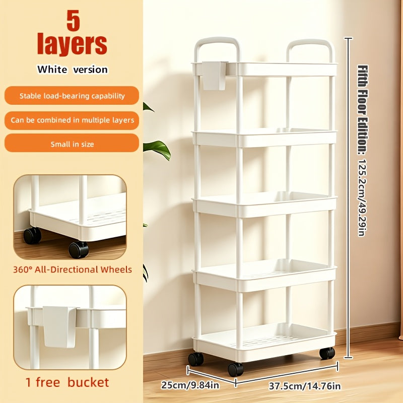 Rolling Utility Cart shown in the White, Five Tiers option