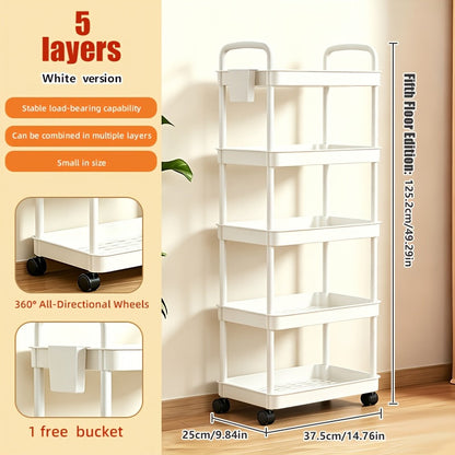 Rolling Utility Cart shown in the White, Five Tiers option