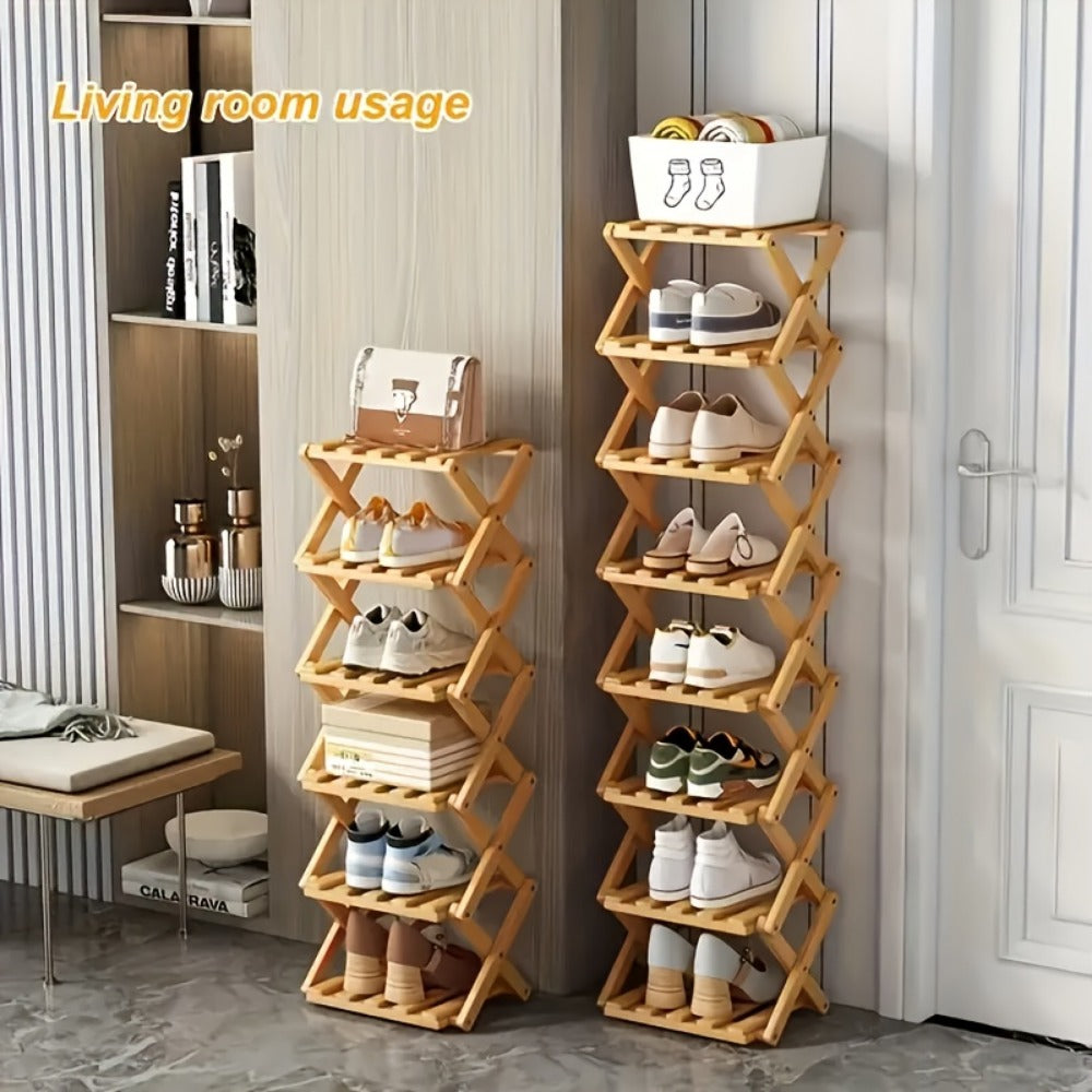 Shoe Rack, Bamboo Foldable 2/6/7 Tier Entryway Organizer 20-Second Setup, Space-Saving shown in the main product view