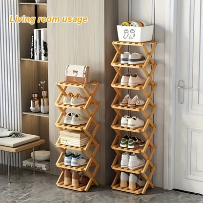 Shoe Rack, Bamboo Foldable 2/6/7 Tier Entryway Organizer 20-Second Setup, Space-Saving shown in the main product view