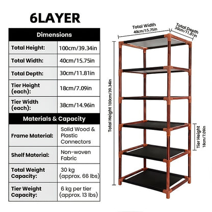 Shoe Rack shown in the Six-layer charcoal grilled color option