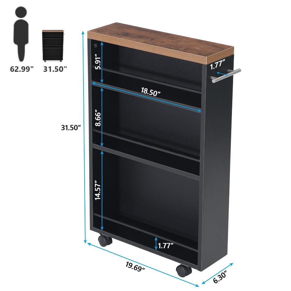 Narrow Rolling Slim Storage Cart with Locking Wheels for Bathroom detail image - detail view 4