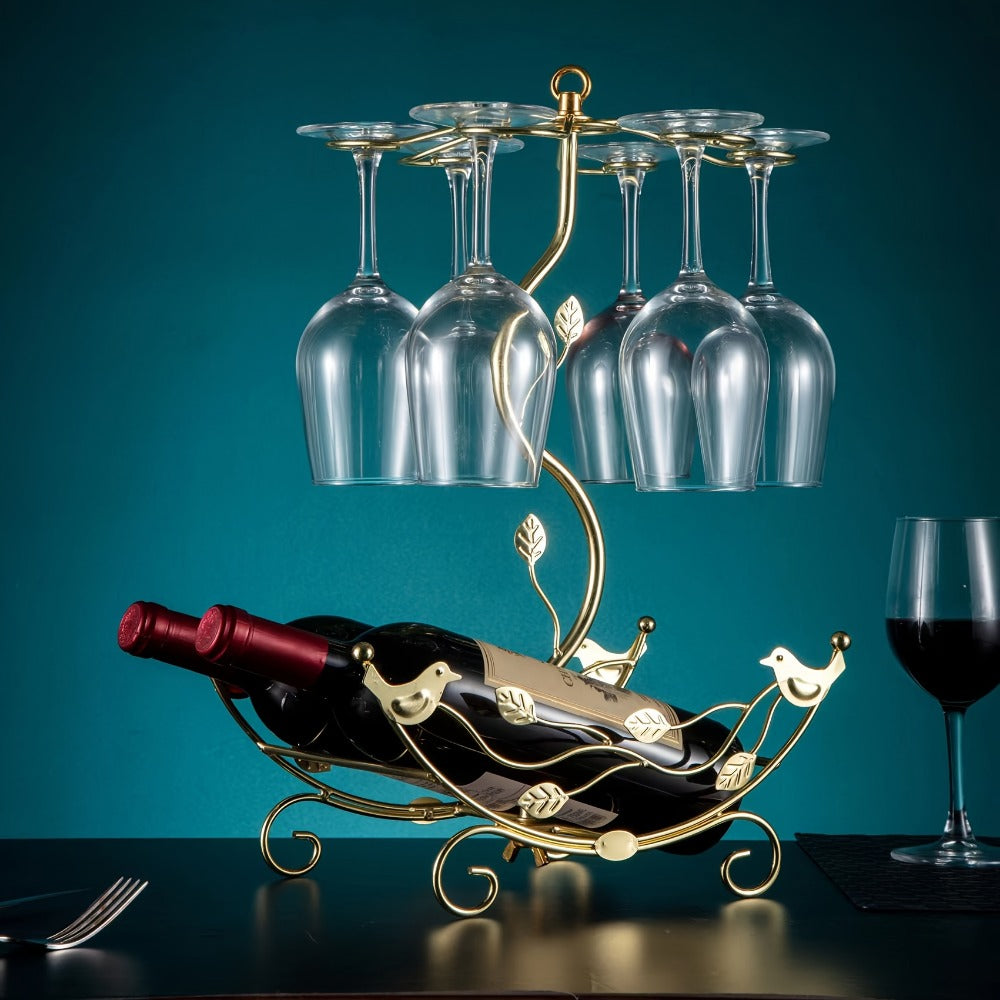 Nautical Wine Rack with Wine Glass Holder and 2-Bottle and 6-Glass Capacity for Kitchen detail image