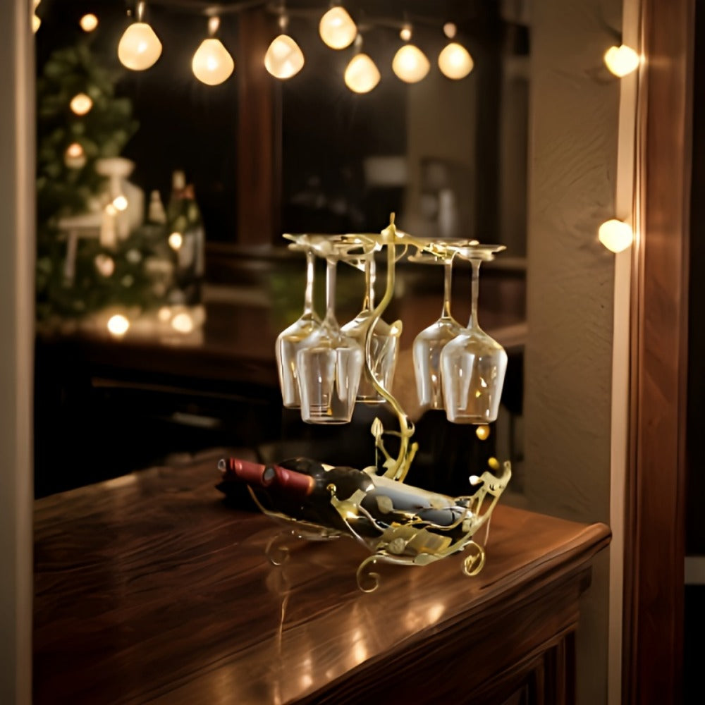 Nautical Wine Rack with Wine Glass Holder and 2-Bottle and 6-Glass Capacity for Kitchen detail image - detail view 4