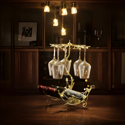 Nautical Wine Rack with Wine Glass Holder and 2-Bottle and 6-Glass Capacity for Kitchen detail image - detail view 5