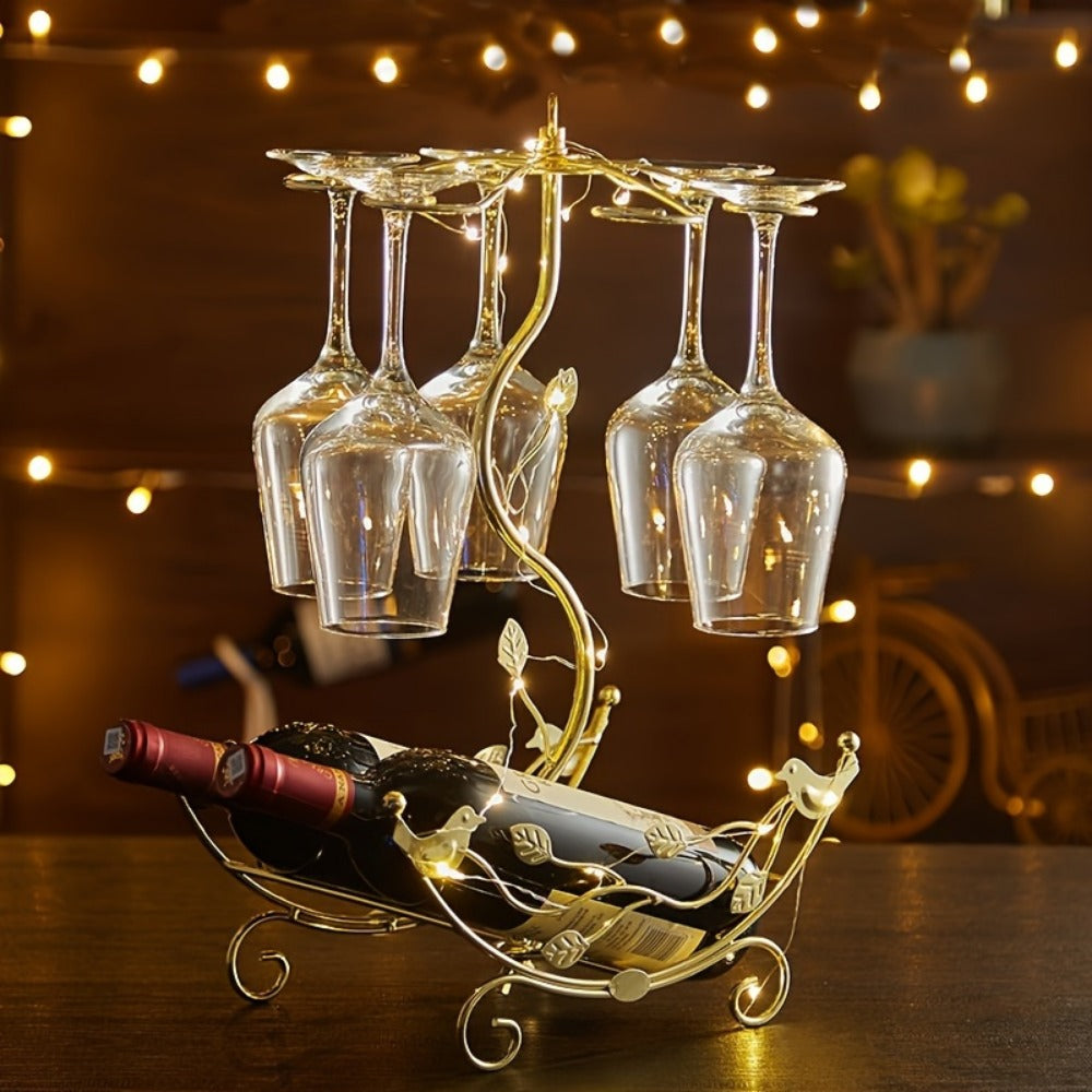 Nautical Wine Rack with Wine Glass Holder and 2-Bottle and 6-Glass Capacity for Kitchen detail image - detail view 6