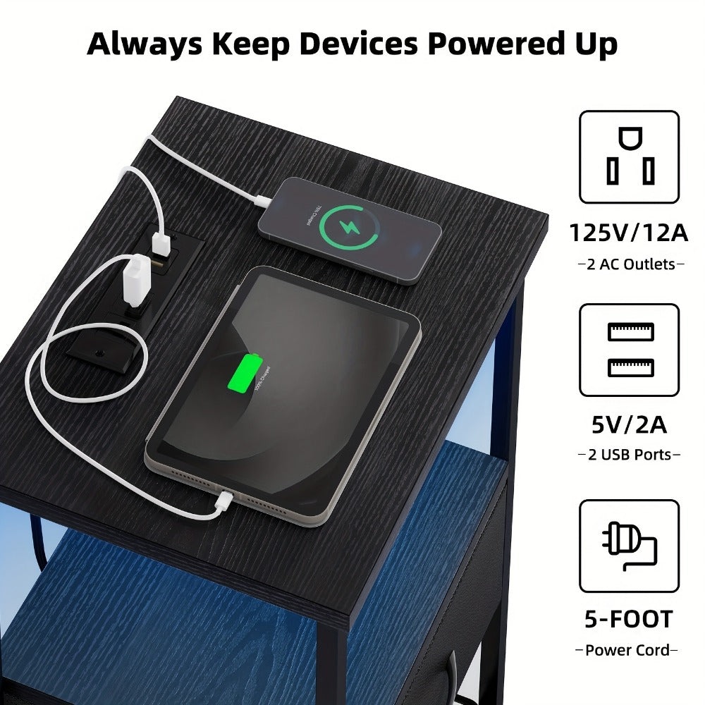 Nightstand with Charging Station and LED Lighting for Bedroom detail image - detail view 11