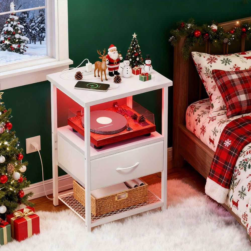 Nightstand with Charging Station and LED Lighting for Bedroom detail image