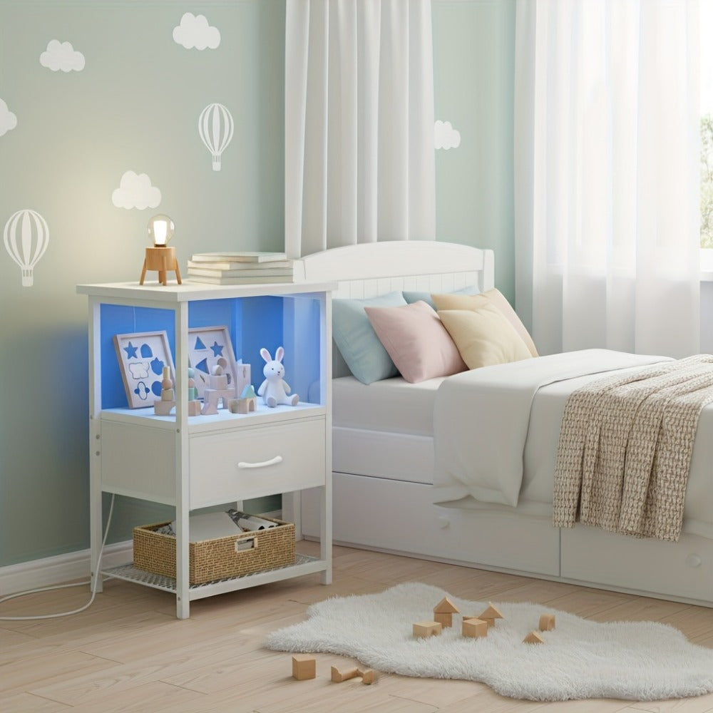 Nightstand with Charging Station and LED Lighting for Bedroom detail image - detail view 3