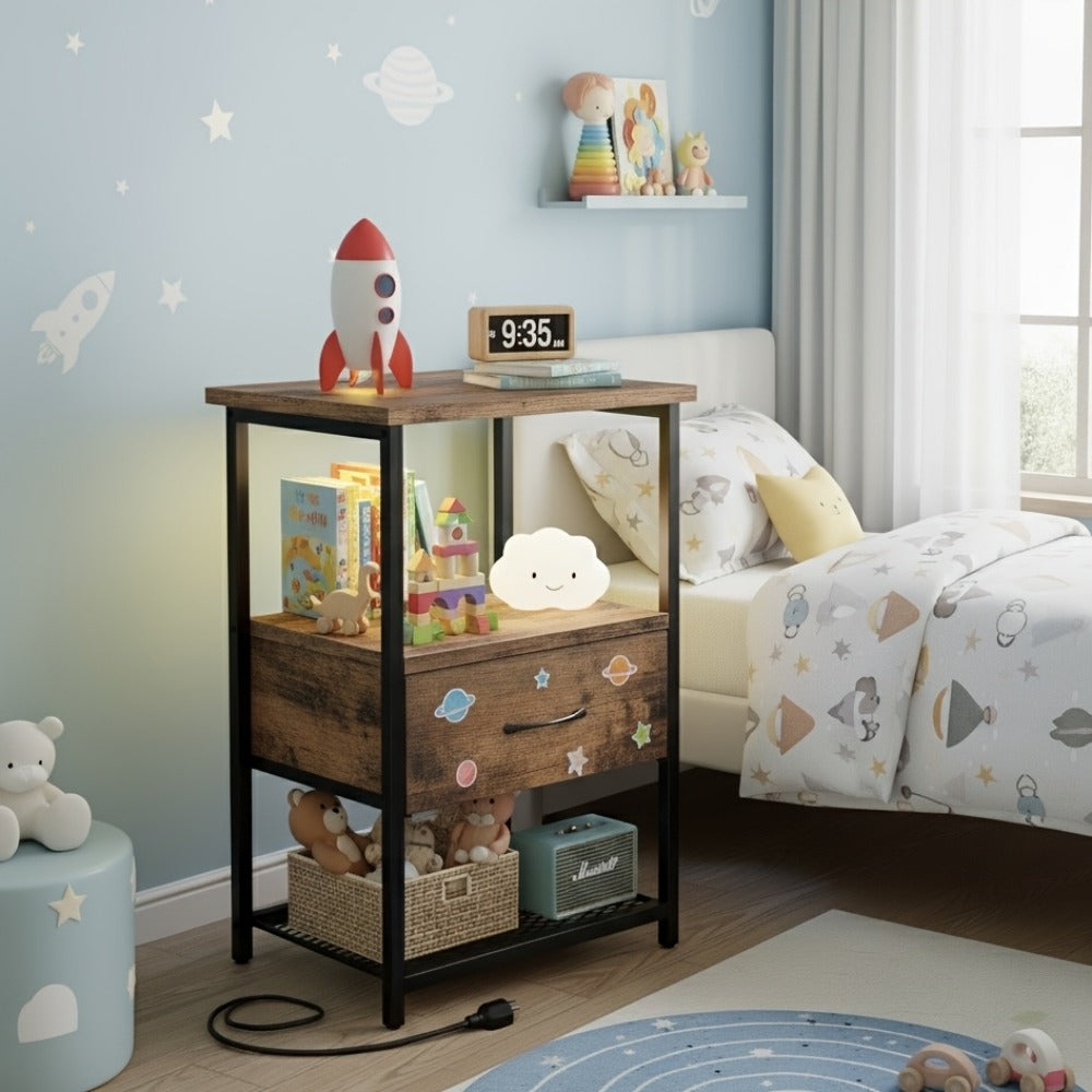 Nightstand with Charging Station and LED Lighting for Bedroom detail image - detail view 4