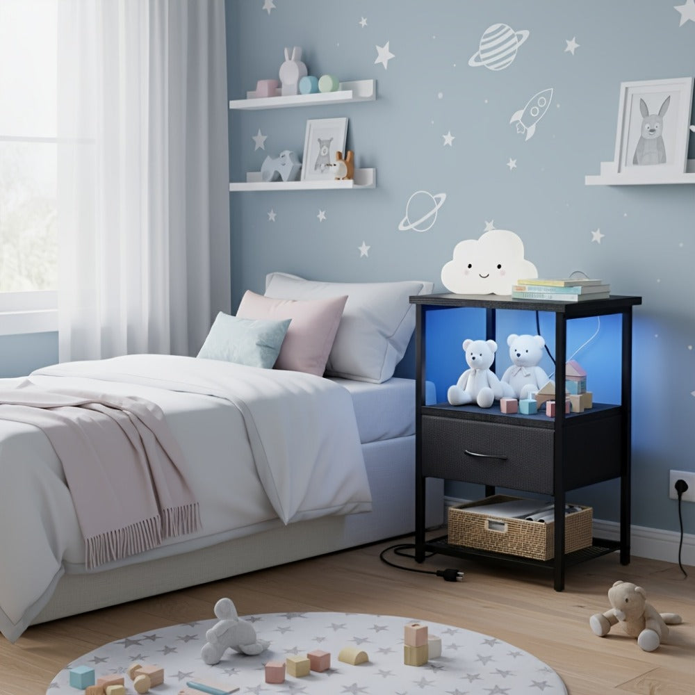 Nightstand with Charging Station and LED Lighting for Bedroom detail image - detail view 5
