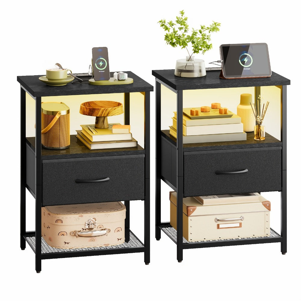 Nightstand with Charging Station and LED Lighting for Bedroom detail image - detail view 7