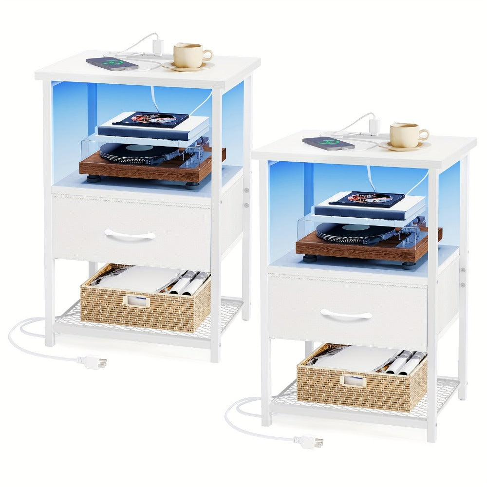 Nightstand with Charging Station and LED Lighting for Bedroom detail image - detail view 8