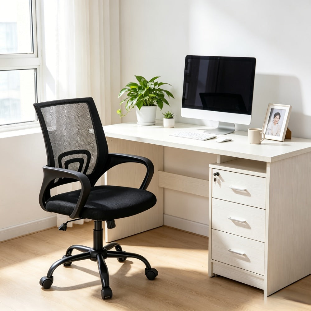 Office Chair, Height Adjustable with Lumbar Support Rocking Mode Fixed Armrests Swivel shown in the main product view