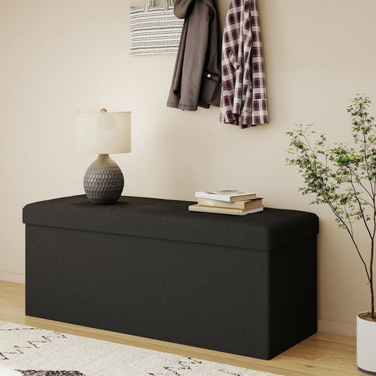 Ottoman Bench, Ottoman Storage Bench 500 Lb Capacity Padded Seat Leather or Linen 3 Sizes shown in the main product view