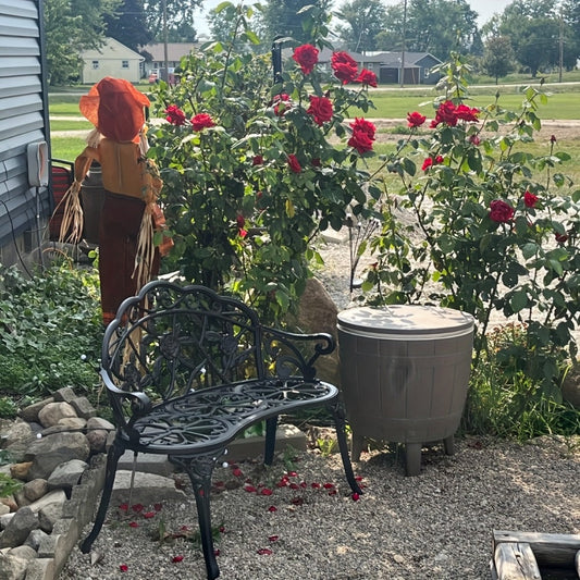 Outdoor Bench, Cast Aluminum Rose Outdoor Patio Bench with Vintage Rose Carved Curved Legs shown in the main product view