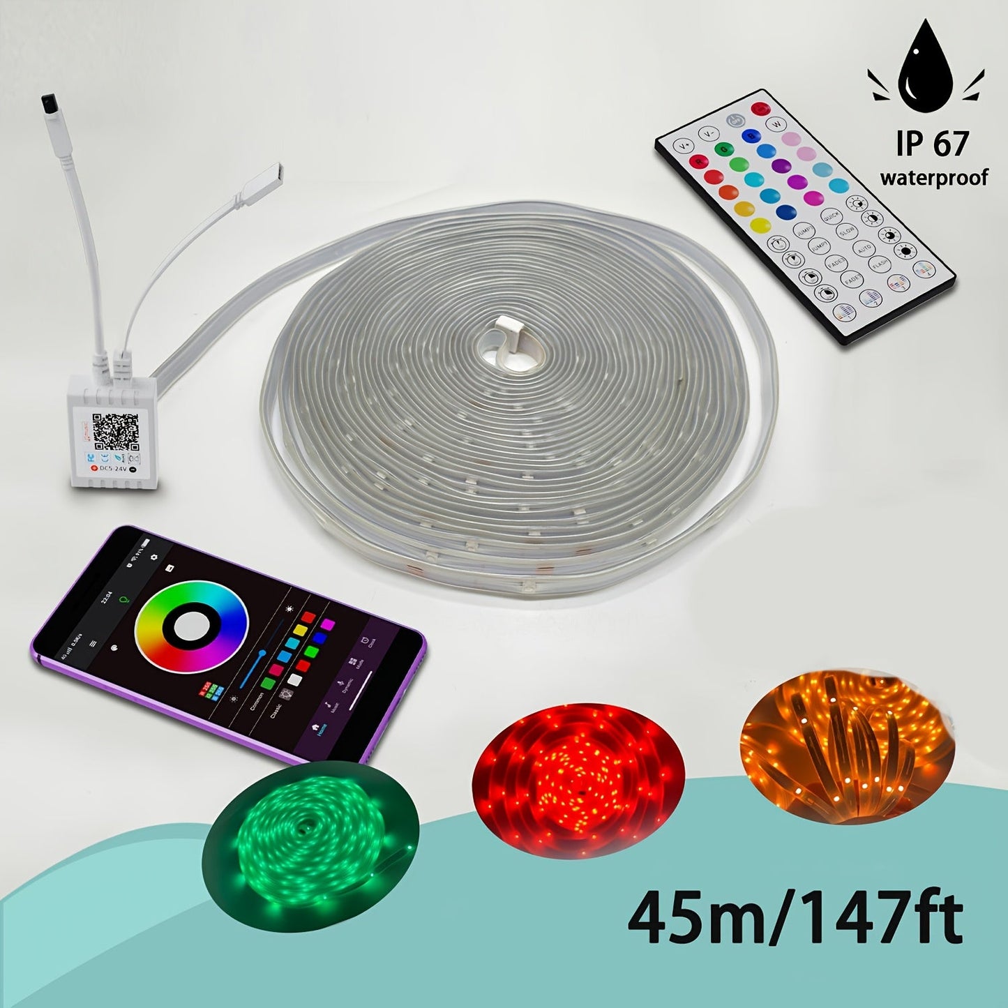 100-Foot Outdoor LED Strip Lights shown in the 45m/147ft(Outdoor Waterproof) option
