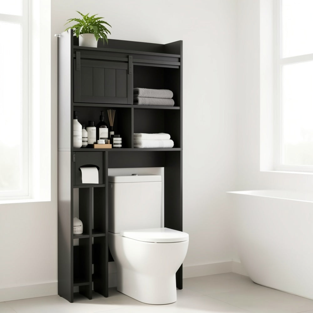 Over-the-Toilet Storage Organizer with Sliding Doors, Toilet Shelf Organizer for Entryway detail image - detail view 9