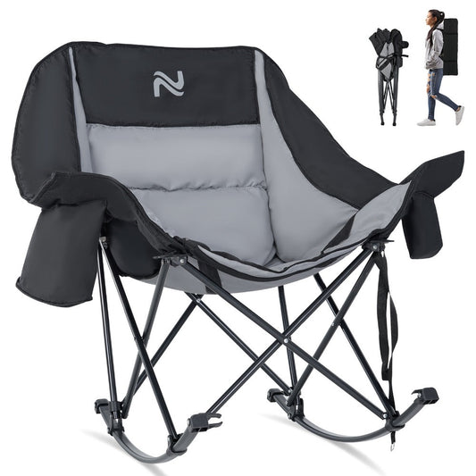 Camping Chair, Rocking Oversized Fully Padded High Back Portable Lawn Recliner with Cooler shown in the main product view