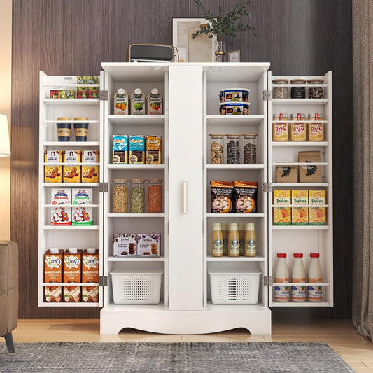 Pantry Cabinet with Drawer & Adjustable Shelves, White Kitchen Storage Cupboard Buffet shown in the main product view