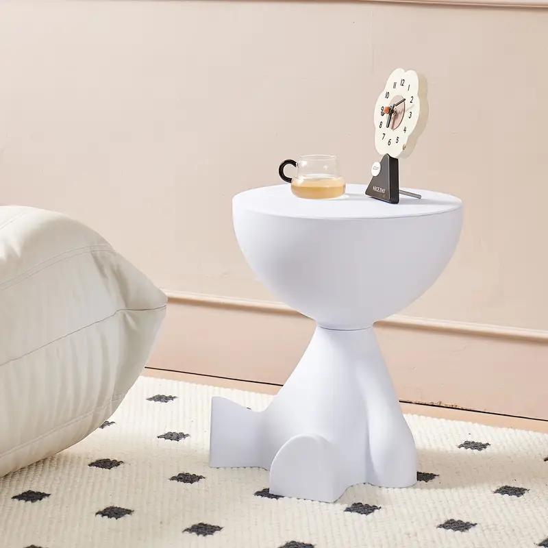 Nightstand, Bear-Shaped Cute White Plastic Bedside Table with Lamp & Cup Holder - Playful shown in the main product view