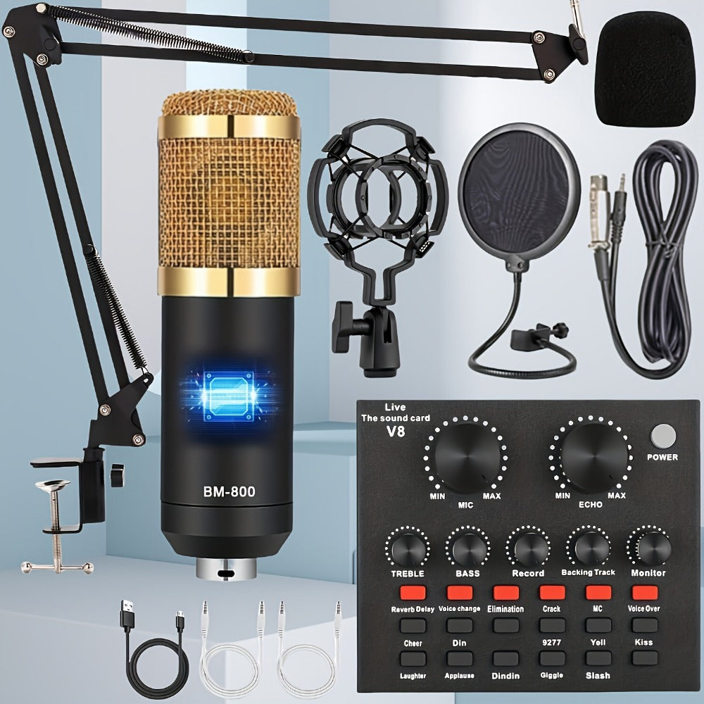 Podcast Equipment Set, Wired Microphone, BM800 Podcast Condenser Microphone And V8 Sound Card, Voice Changer-Audio Interface - Suitable for Recording, Singing, Streaming Media And Games product image