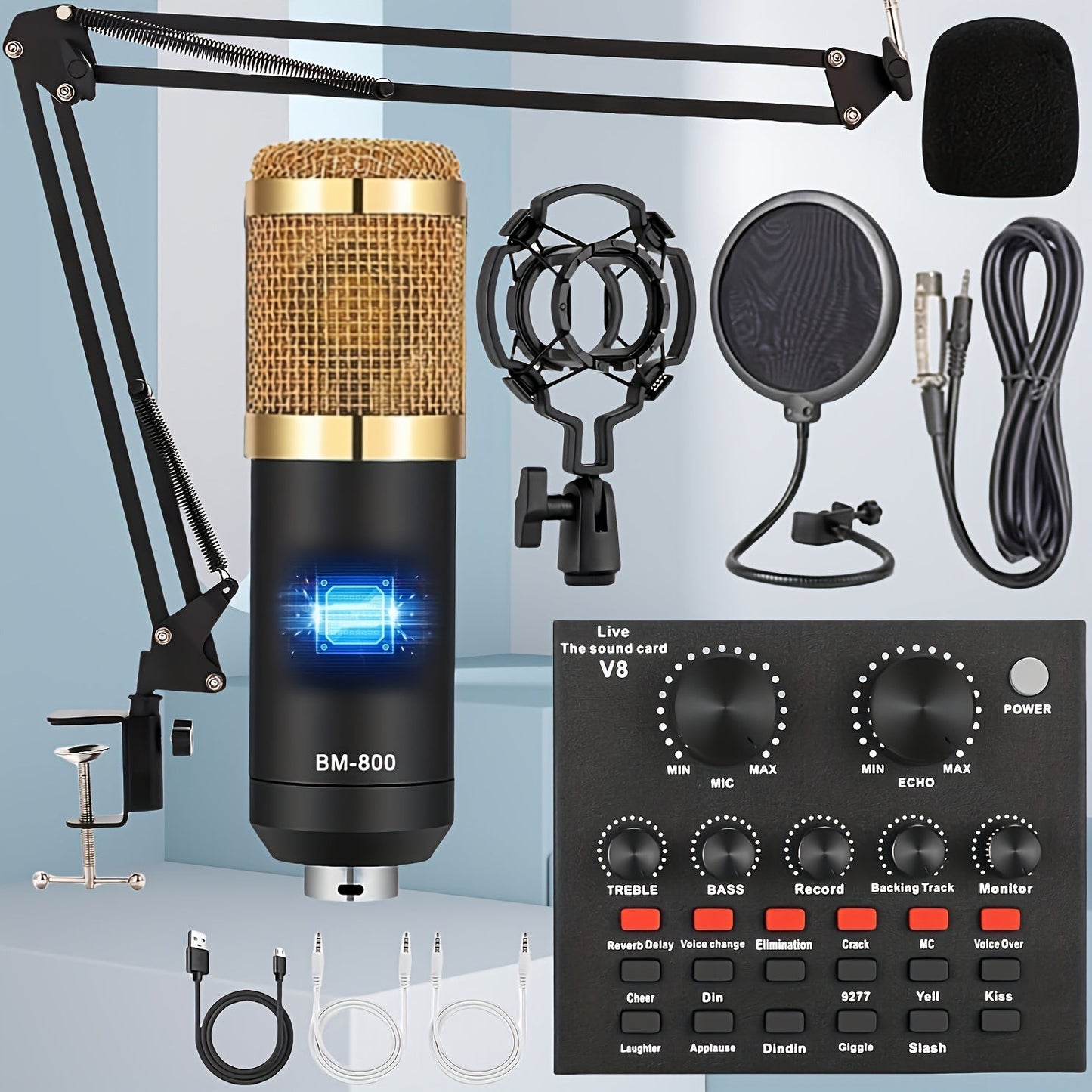 Podcast Equipment Set, Wired Microphone, BM800 Podcast Condenser Microphone And V8 Sound Card, Voice Changer-Audio Interface - Suitable for Recording, Singing, Streaming Media And Games variant image