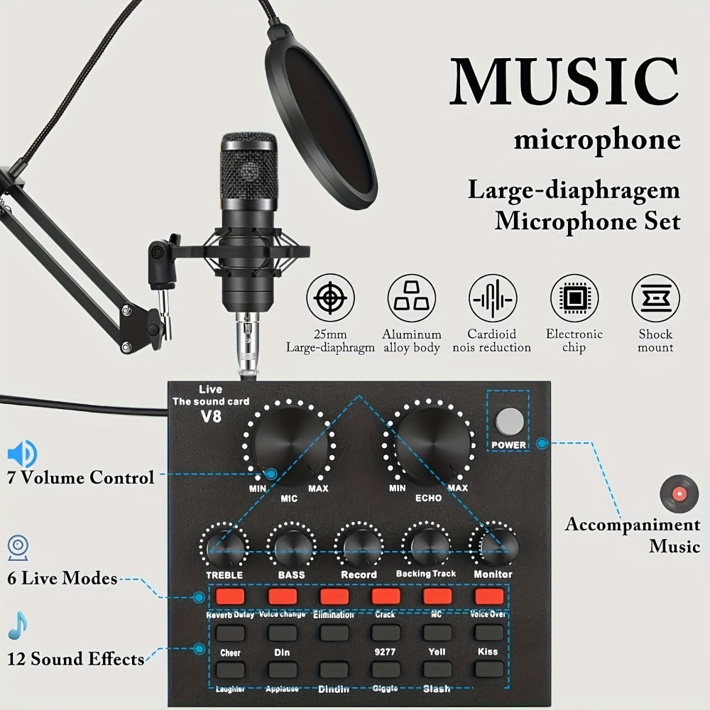 Podcast Equipment Set, Wired Microphone, BM800 Podcast Condenser Microphone And V8 Sound Card, Voice Changer-audio Interface - Suitable for Recording, Singing, Streaming Media And Games. detail image - detail view 4