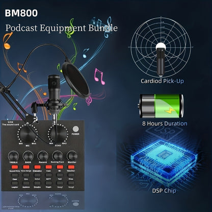 Podcast Equipment Set, Wired Microphone, BM800 Podcast Condenser Microphone And V8 Sound Card, Voice Changer-audio Interface - Suitable for Recording, Singing, Streaming Media And Games. detail image - detail view 5