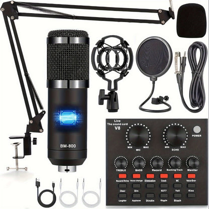 Podcast Equipment Set, Wired Microphone, BM800 Podcast Condenser Microphone And V8 Sound Card, Voice Changer-audio Interface - Suitable for Recording, Singing, Streaming Media And Games. product image