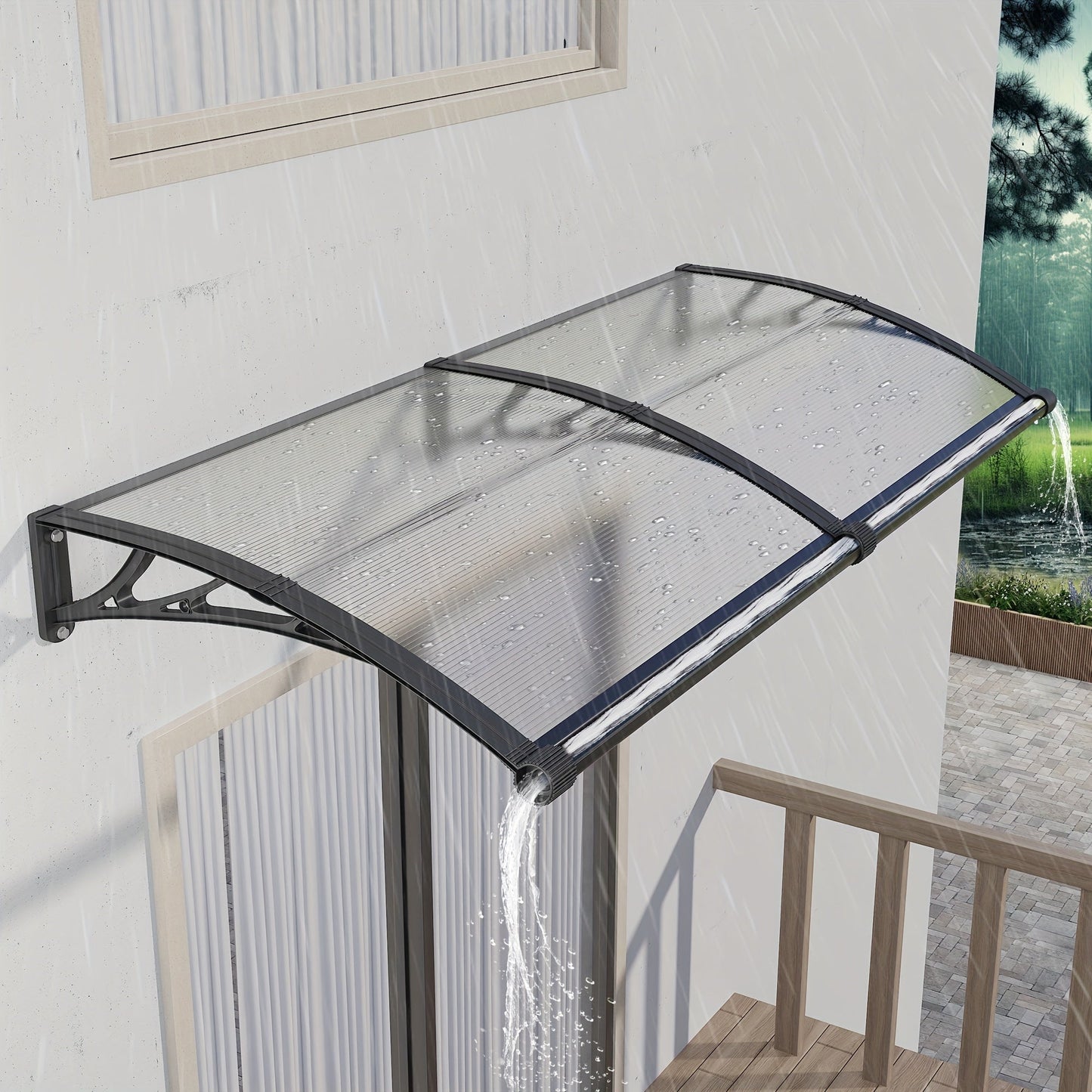 Door Awning shown in the Black Hold & Clear Panel, 80x200cm 32"x80" option