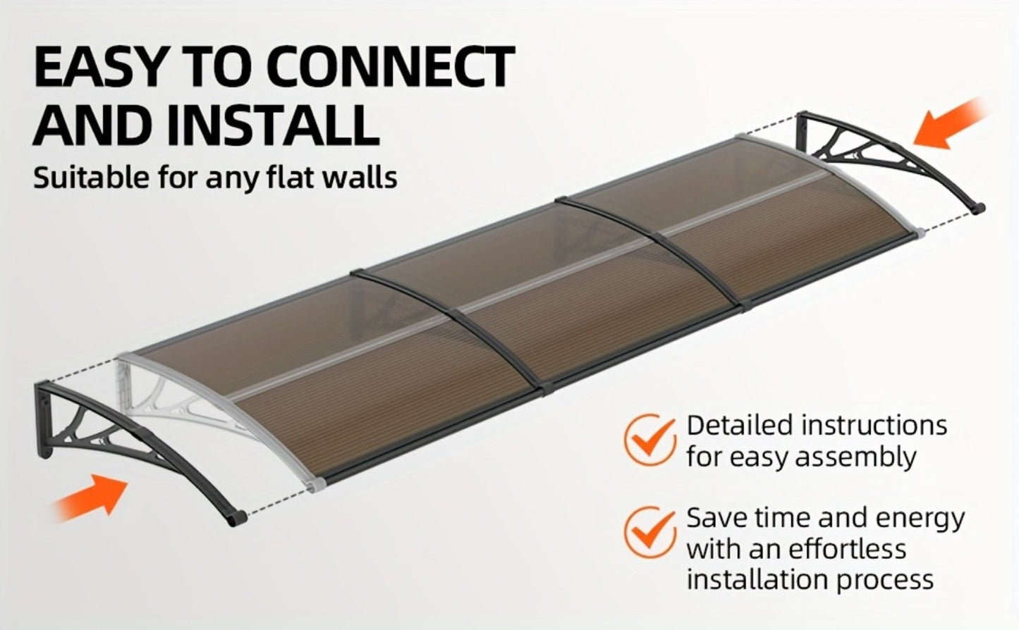 Polycarbonate Door Awning with UV Protection and Multiple Color Options for Patio detail image - detail view 21