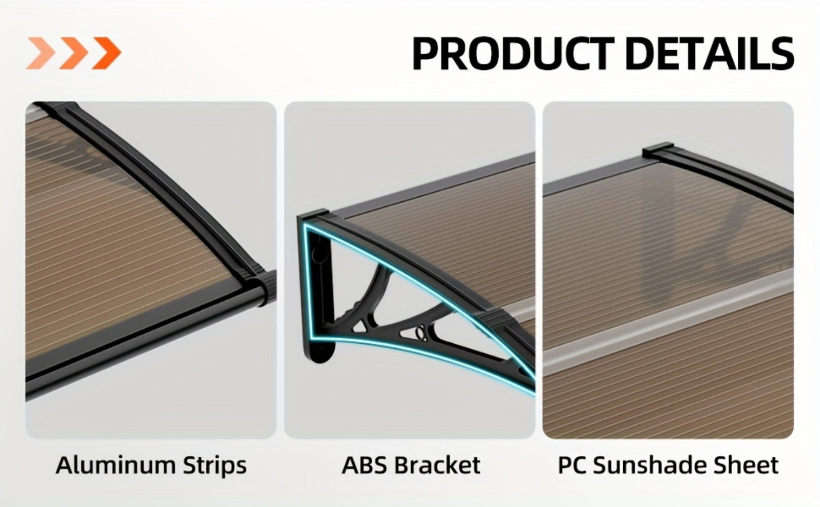Polycarbonate Door Awning with UV Protection and Multiple Color Options for Patio detail image - detail view 22