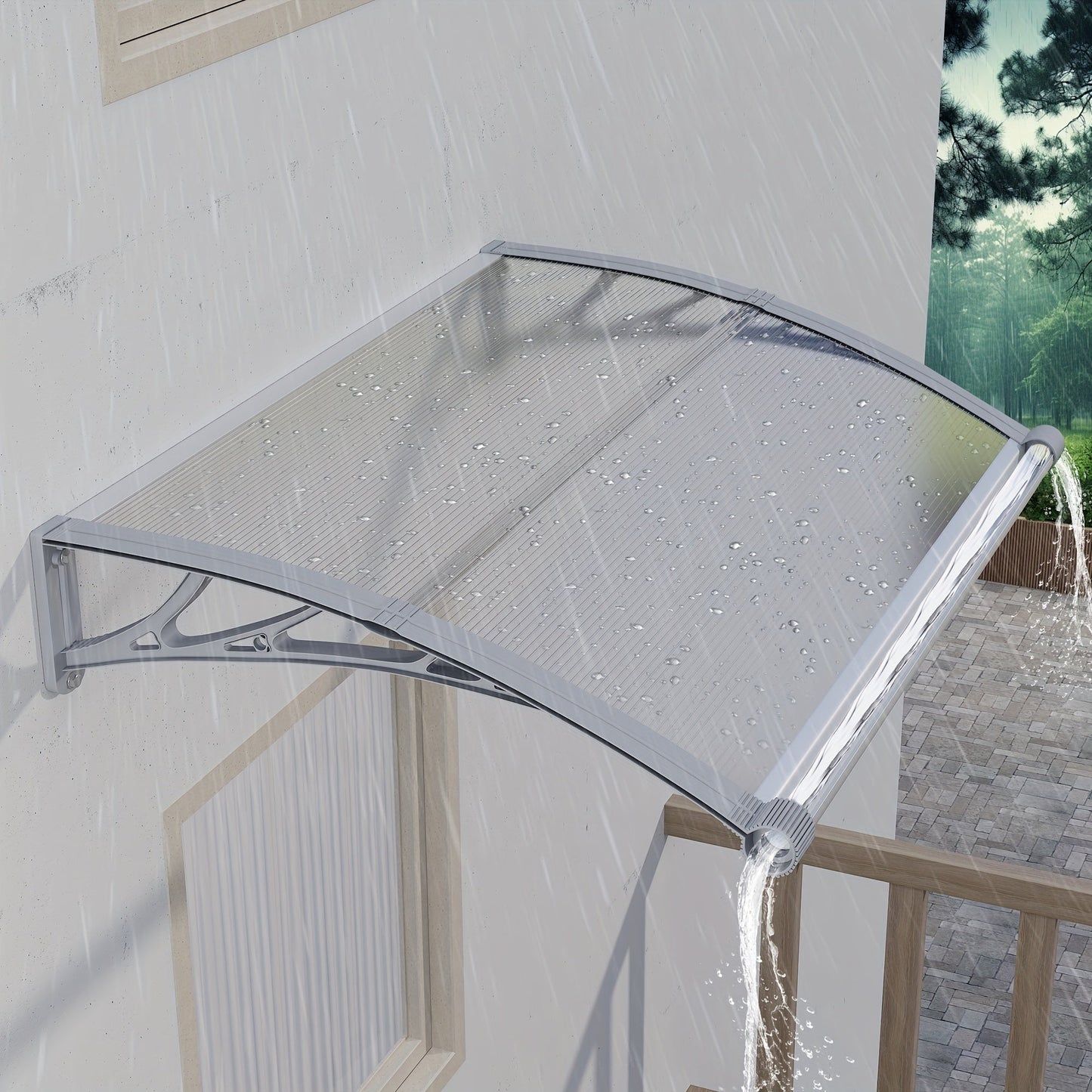 Door Awning shown in the Gray Hold & Clear Panel, 80x100cm 32"x40" option