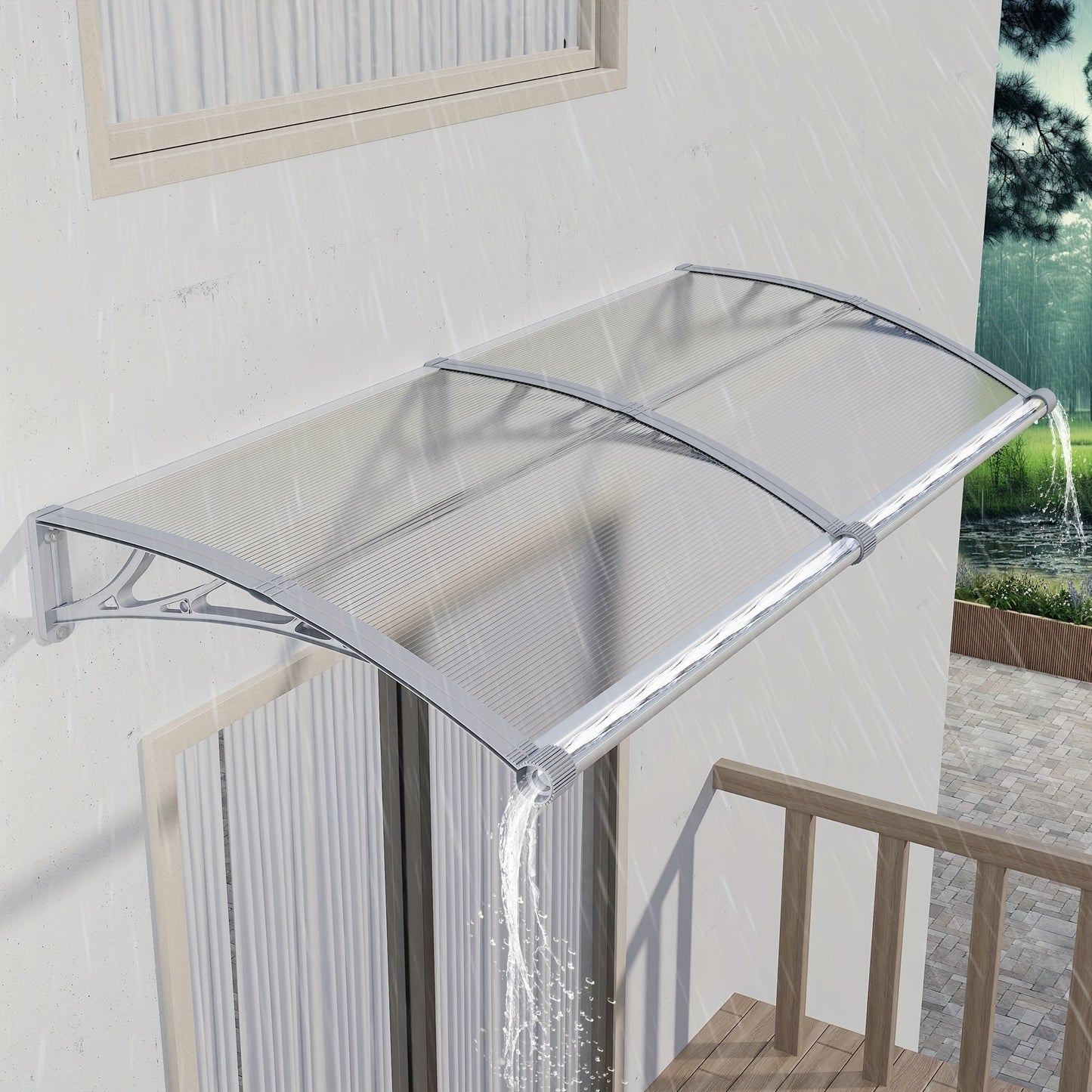 Door Awning shown in the Gray Hold & Clear Panel, 80x150cm 32"x60" option