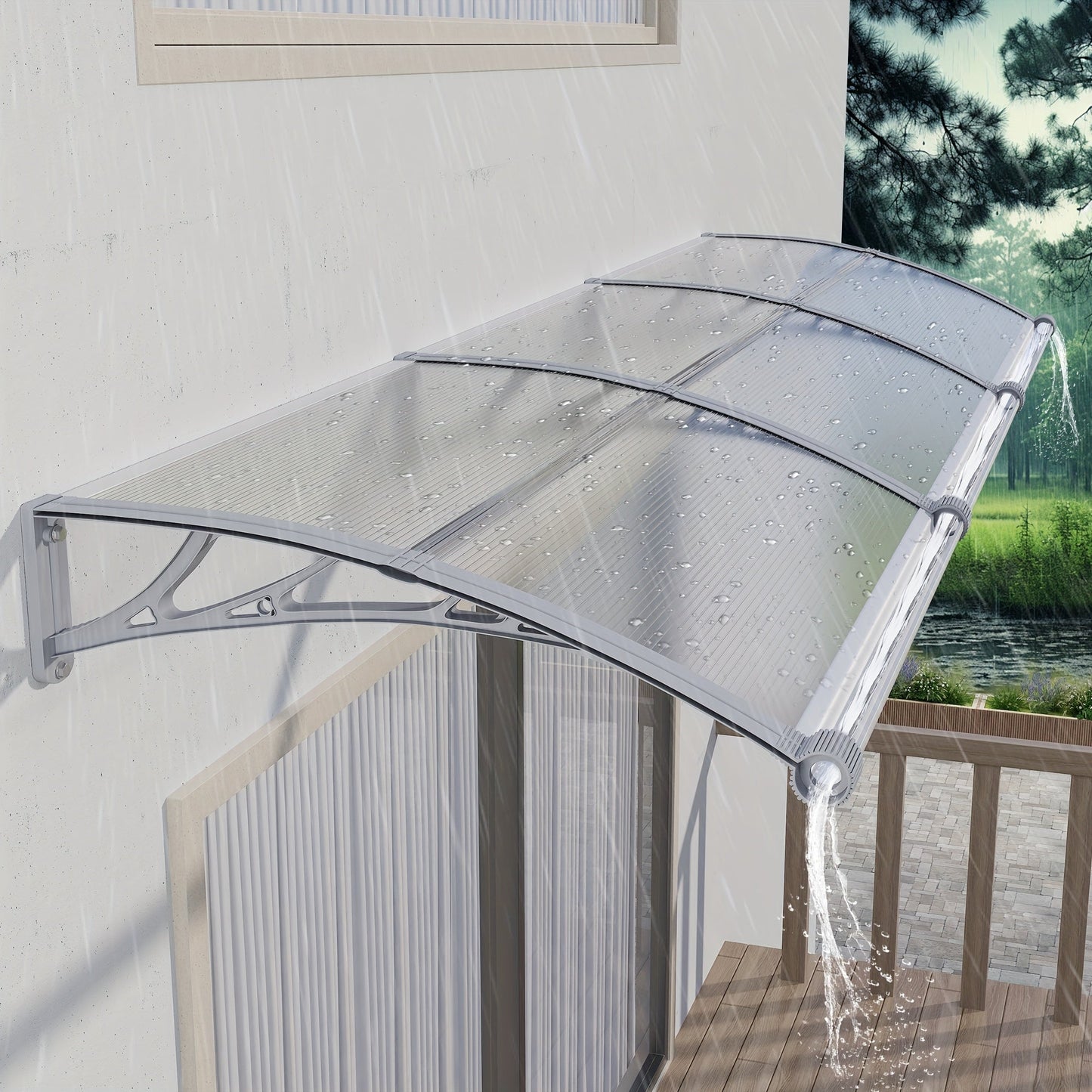 Door Awning shown in the Gray Hold & Clear Panel, 80x300cm 32"x120" option